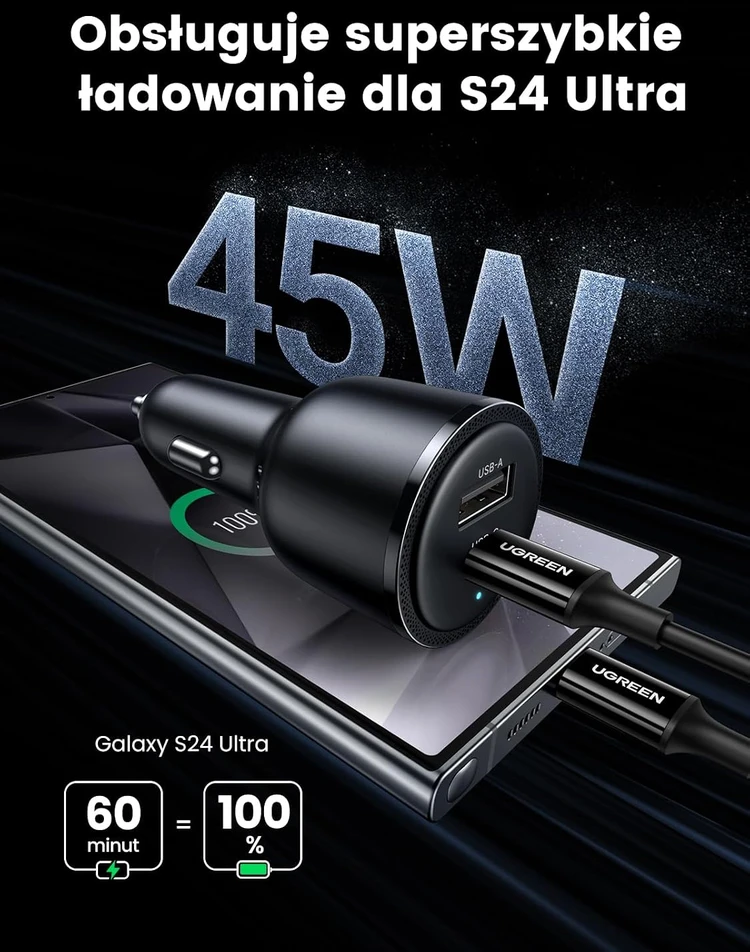 Automobilinis įkroviklis Ugreen CD239 USB-C/USB-A, 63W, juodos spalvos