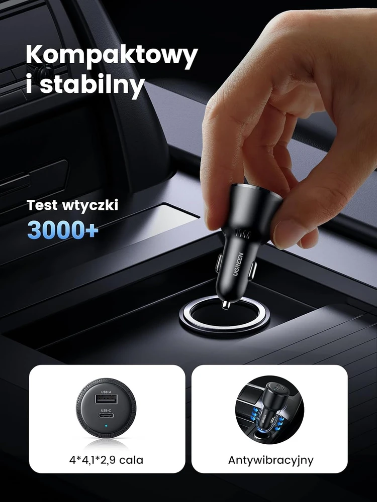Automobilinis įkroviklis Ugreen CD239 USB-C/USB-A, 63W, juodos spalvos