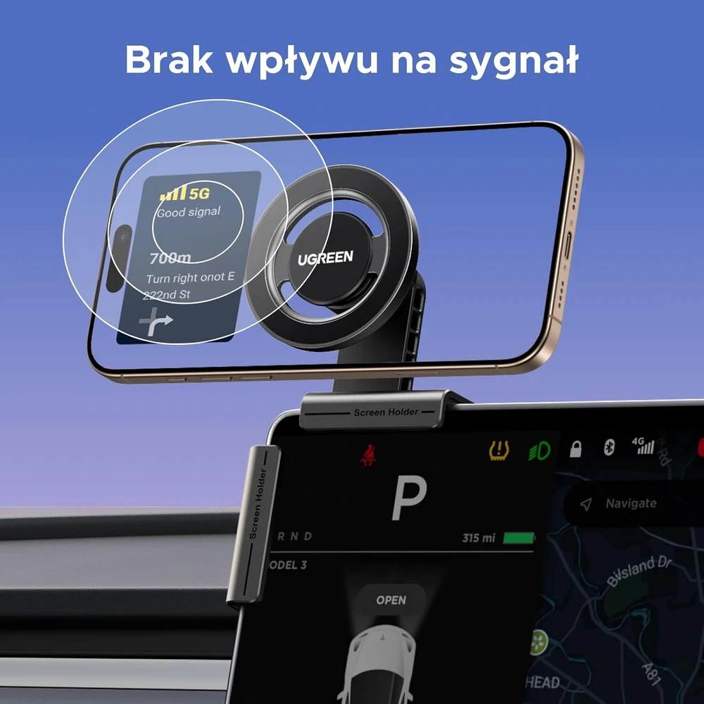 UGREEN automobilinis MagSafe telefono laikiklis Tesla Model 3/Y, pasukamas 360°, 65853