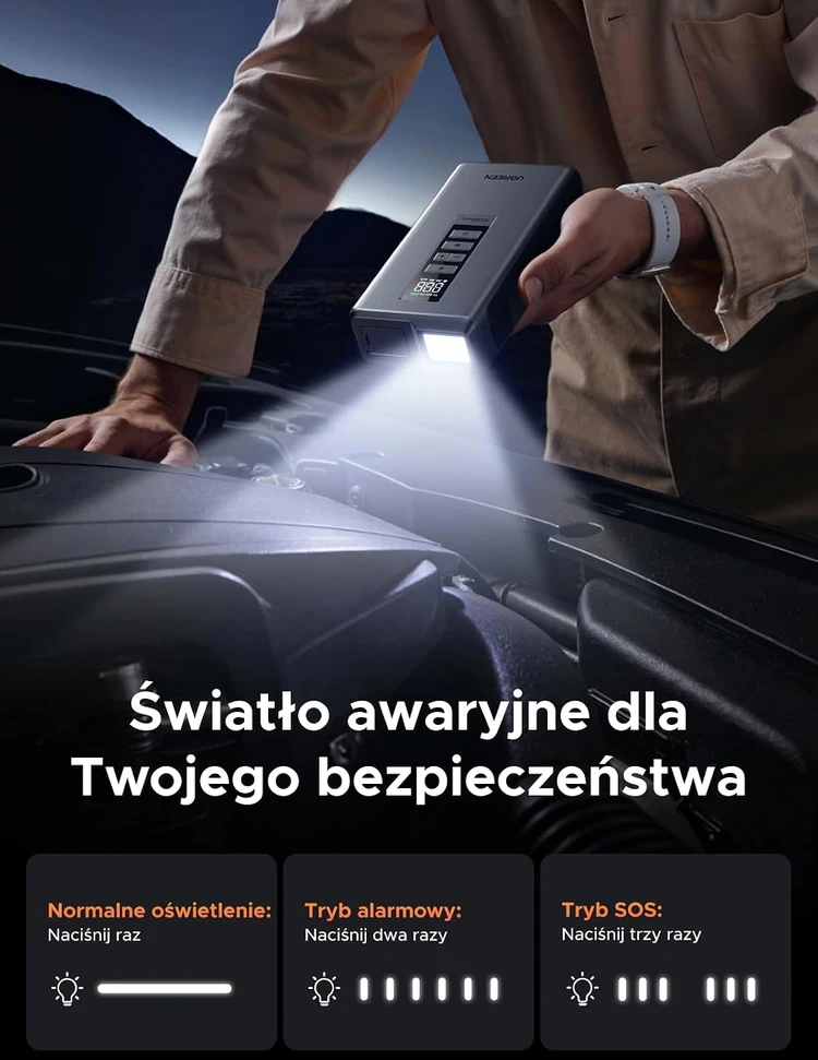 UGREEN automobilinis paleidimo įrenginys su oro kompresoriumi 10000 mAh 1000 A ES703