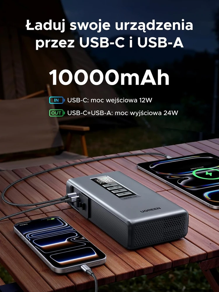 UGREEN automobilinis paleidimo įrenginys su oro kompresoriumi 10000 mAh 1000 A ES703