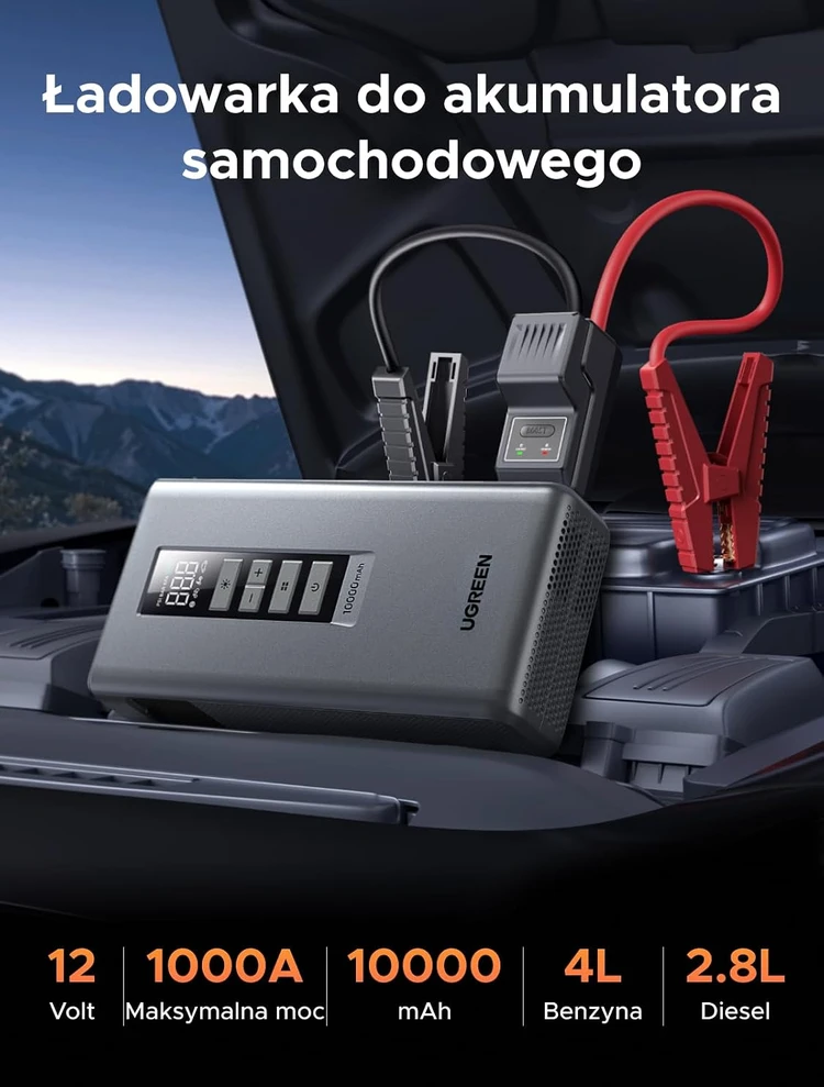 UGREEN automobilinis paleidimo įrenginys su oro kompresoriumi 10000 mAh 1000 A ES703