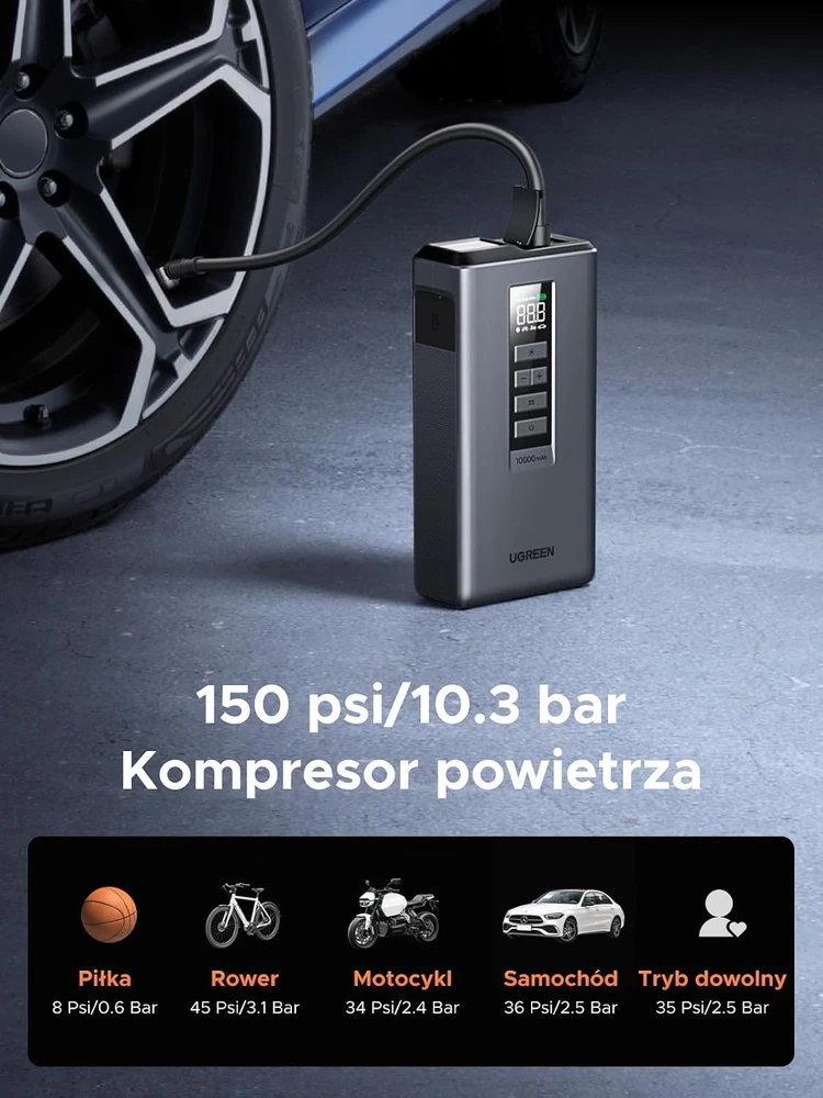 UGREEN automobilinis paleidimo įrenginys su oro kompresoriumi 10000 mAh 1000 A ES703