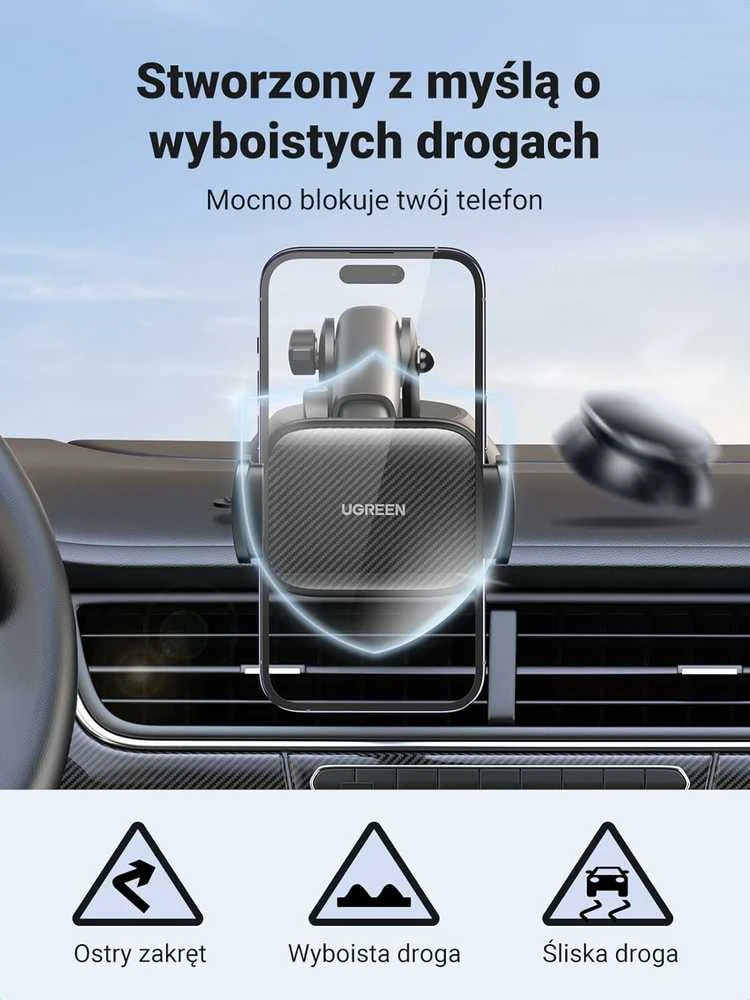UGREEN automobilinis telefono laikiklis su siurbtuku, teleskopine 19 cm rankena, juodas