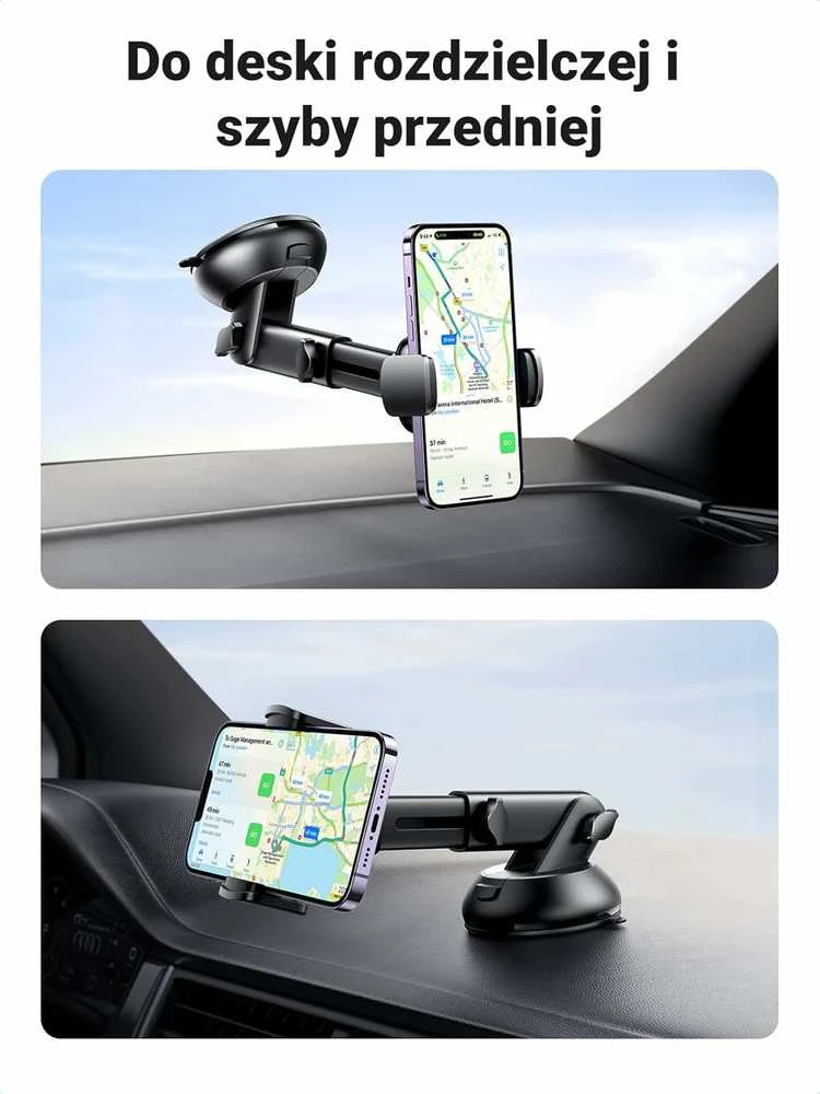 UGREEN automobilinis telefono laikiklis su siurbtuku, teleskopine 19 cm rankena, juodas