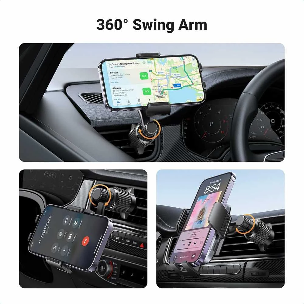 UGREEN automobilinis telefono laikiklis ant ventiliacijos grotelių, 360° pasukamas, juodas