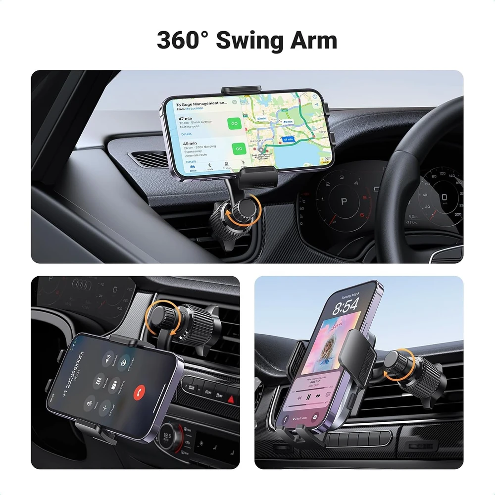 UGREEN automobilinis telefono laikiklis ant ventiliacijos grotelių, 360° pasukamas, juodas