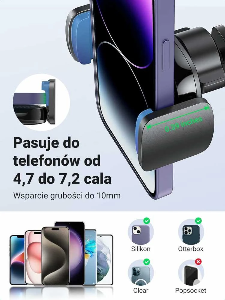 UGREEN automobilinis telefono laikiklis su siurbtuku, teleskopine 19 cm rankena, juodas