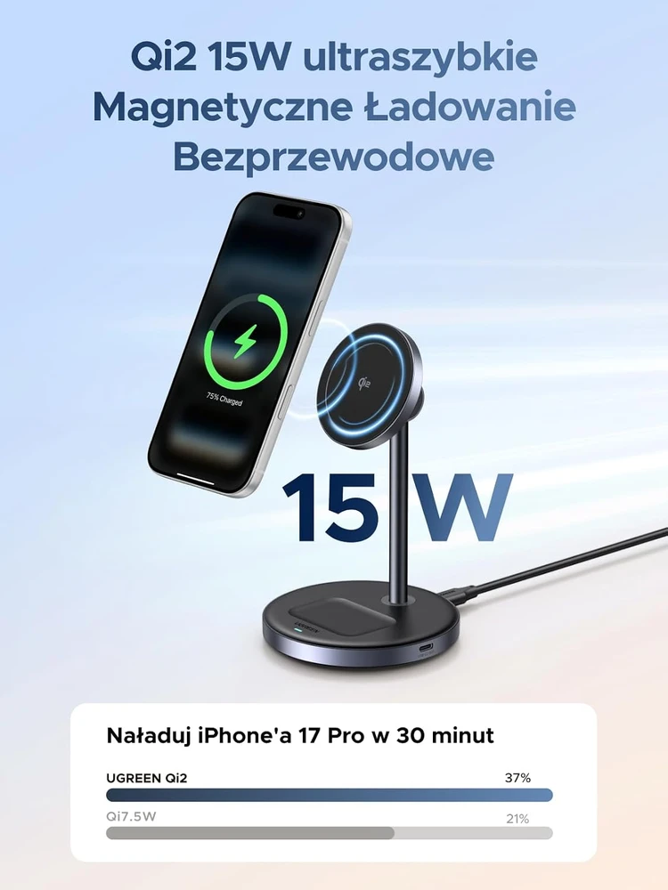 UGREEN belaidė įkrovimo stotelė Qi2 15 W 2 viename su MagSafe W710