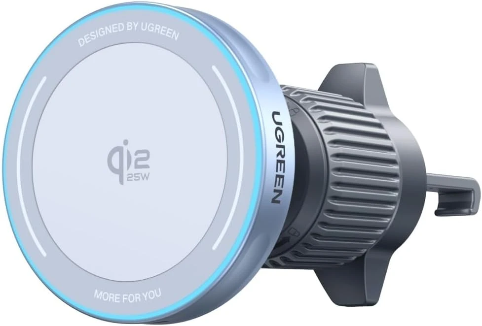 Ugreen Automobilinis magnetinis laikiklis MagFlow su belaidžiu Qi2 įkrovimu 25W, pilkas