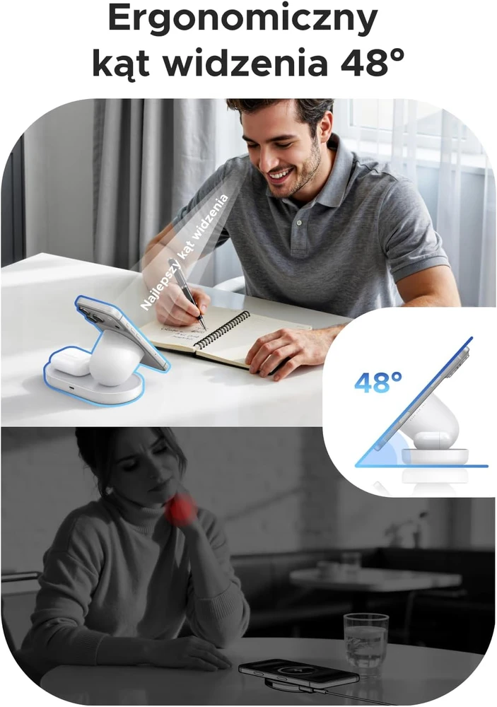 UGREEN belaidis magnetinis įkroviklis-stovas Qi2 25 W dviem įrenginiams W751