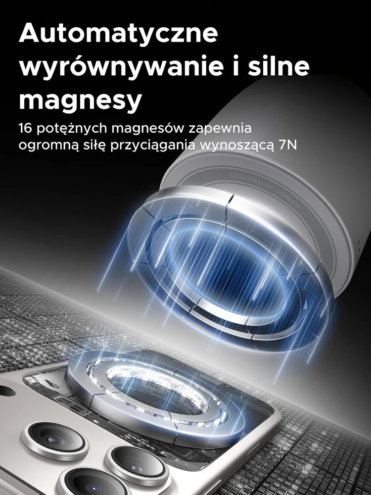 UGREEN belaidis magnetinis įkroviklis-stovas Qi2 25 W dviem įrenginiams W751