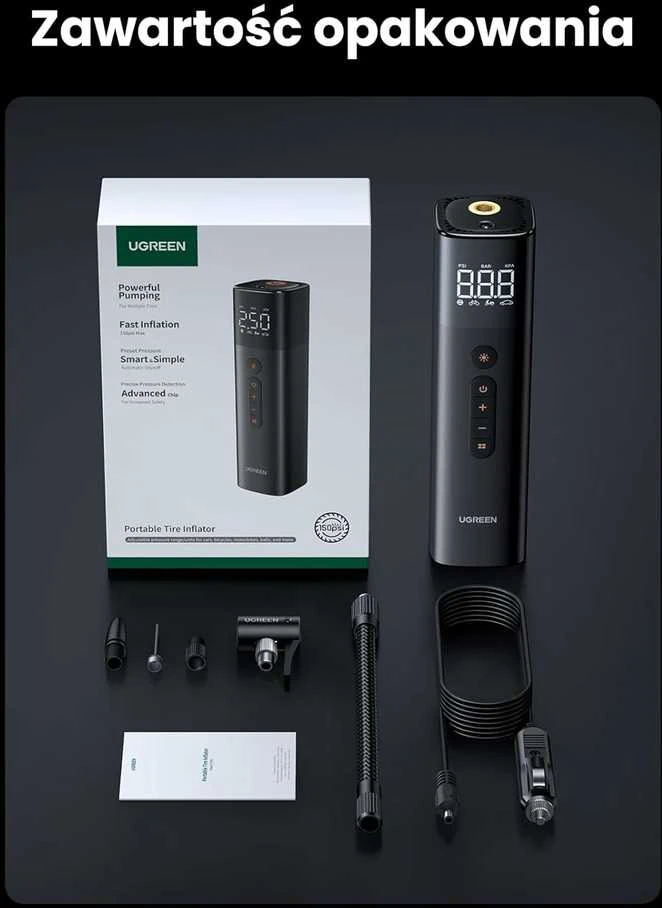 Drėkintuvas Ugreen CD259 oro kompresorius su baterija ir LED apšvietimu - juodas