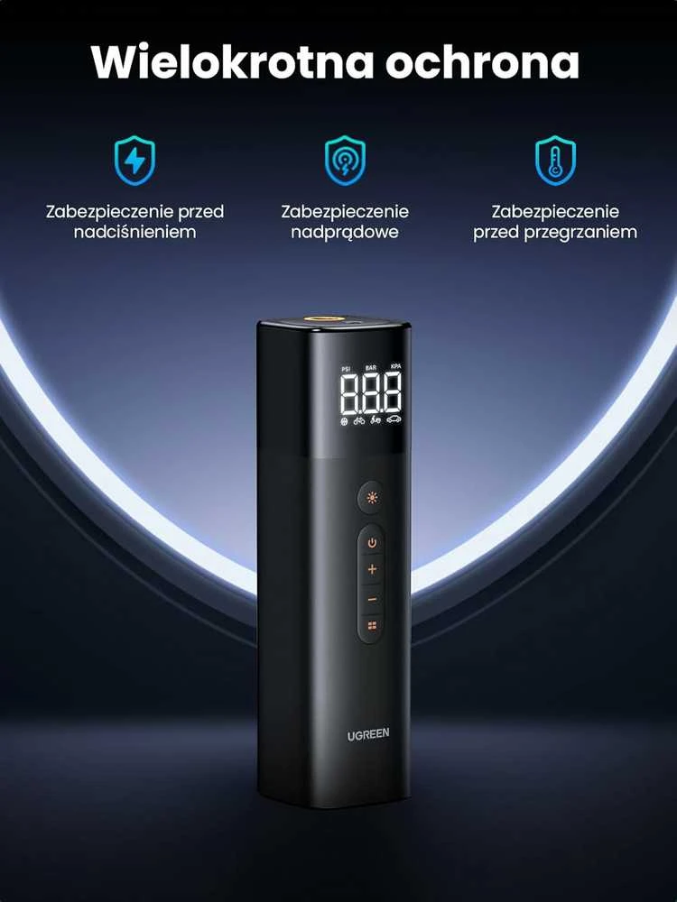 Drėkintuvas Ugreen CD259 oro kompresorius su baterija ir LED apšvietimu - juodas