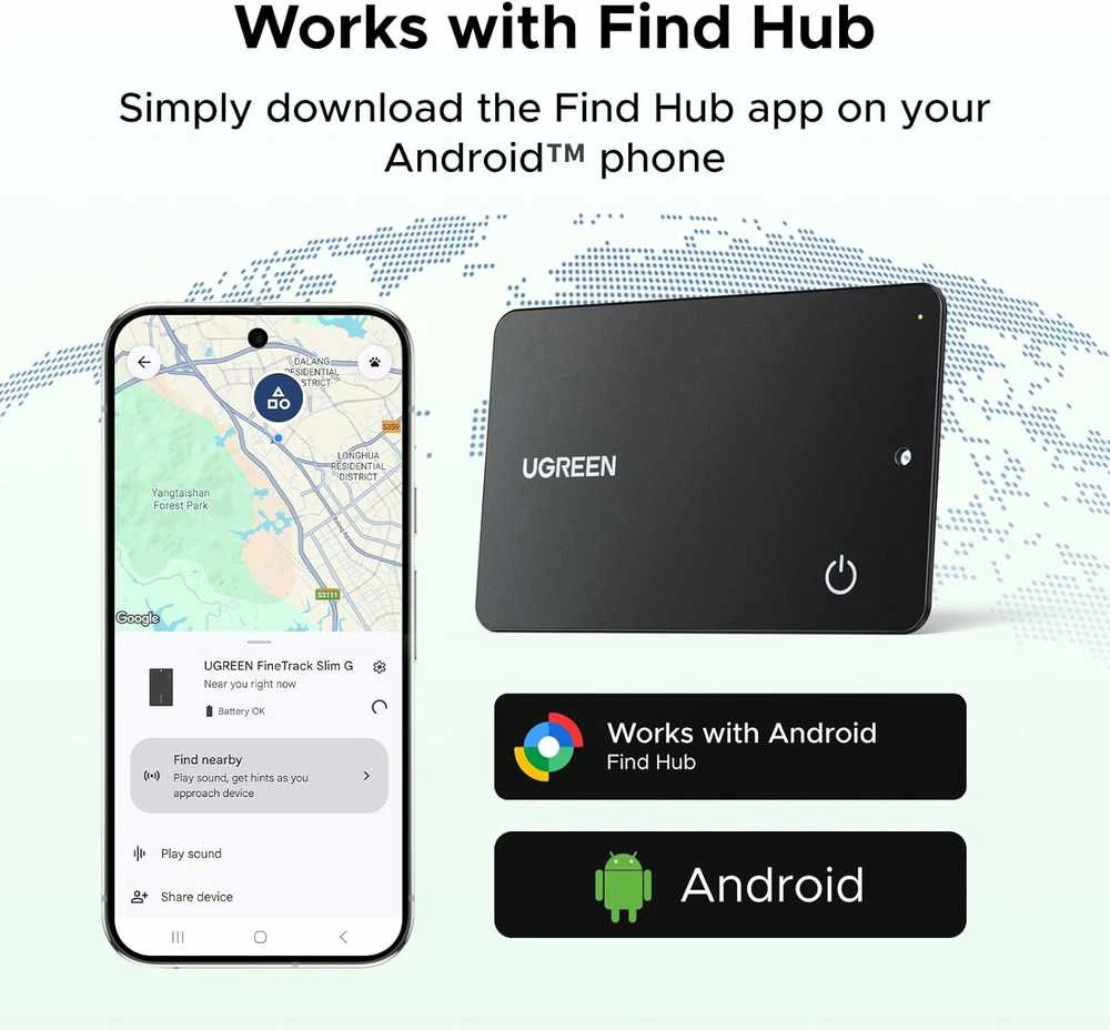 UGREEN FineTrack Slim G Bluetooth lokatorius, IP68, 5 m. baterija, Android
