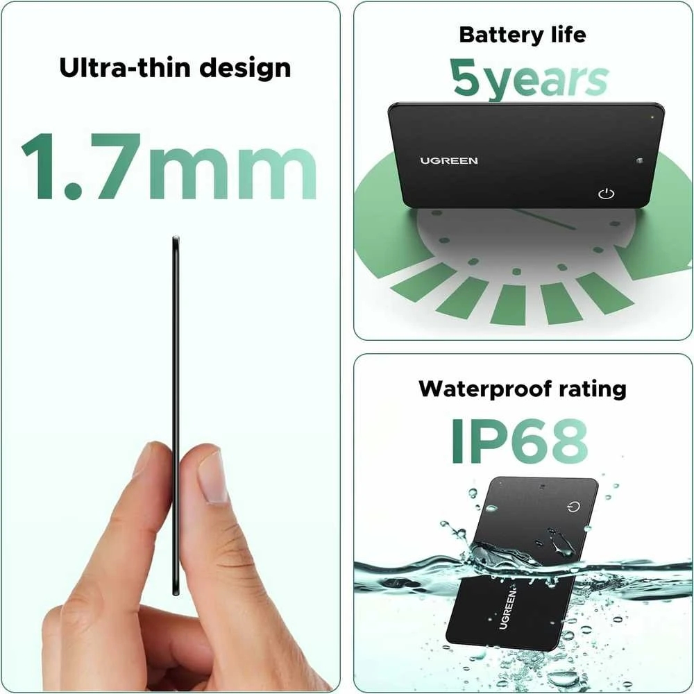 UGREEN FineTrack Slim G Bluetooth lokatorius, IP68, 5 m. baterija, Android