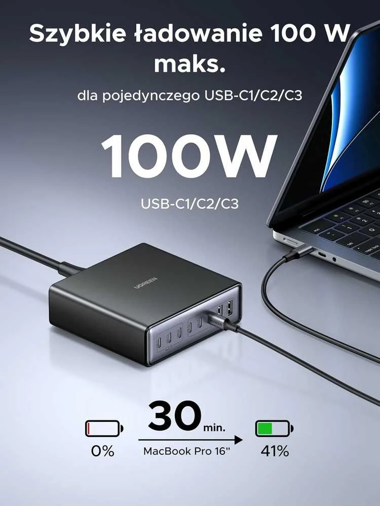 UGREEN GaN USB-C stalinė įkrovimo stotelė 200 W, 8x USB (6x USB-C, 2x USB-A), juoda