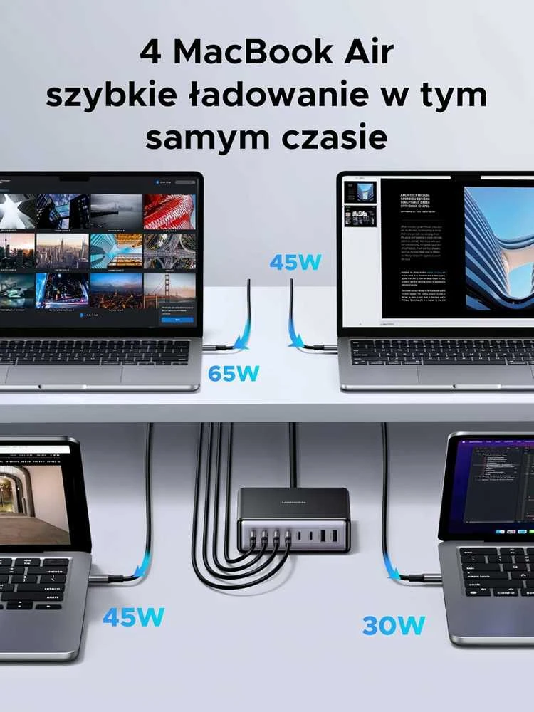 UGREEN GaN USB-C stalinė įkrovimo stotelė 200 W, 8x USB (6x USB-C, 2x USB-A), juoda