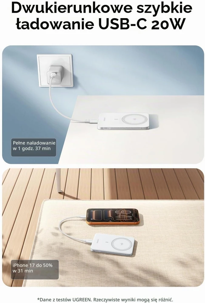 UGREEN MagFlow Air magnetinis belaidis išorinis akumuliatorius 5000 mAh Qi2 15 W PB580