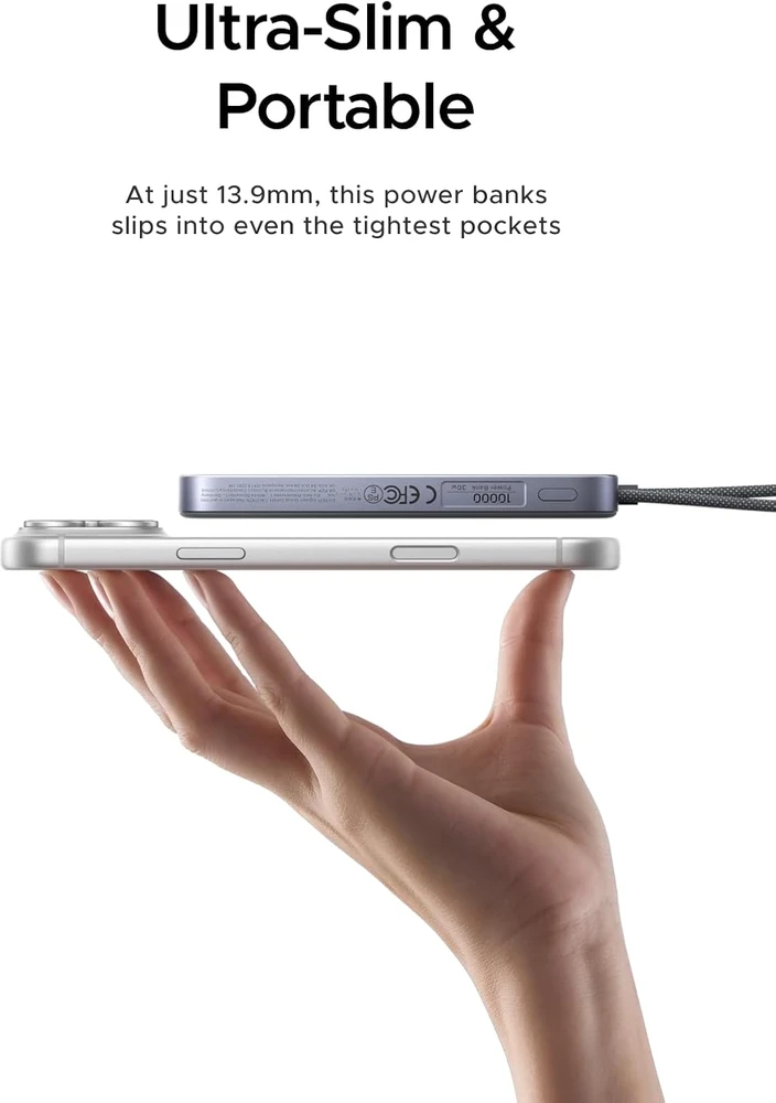 UGREEN MagFlow Air magnetinis belaidis powerbankas 10000 mAh Qi2 15 W su USB-C laidu PB570