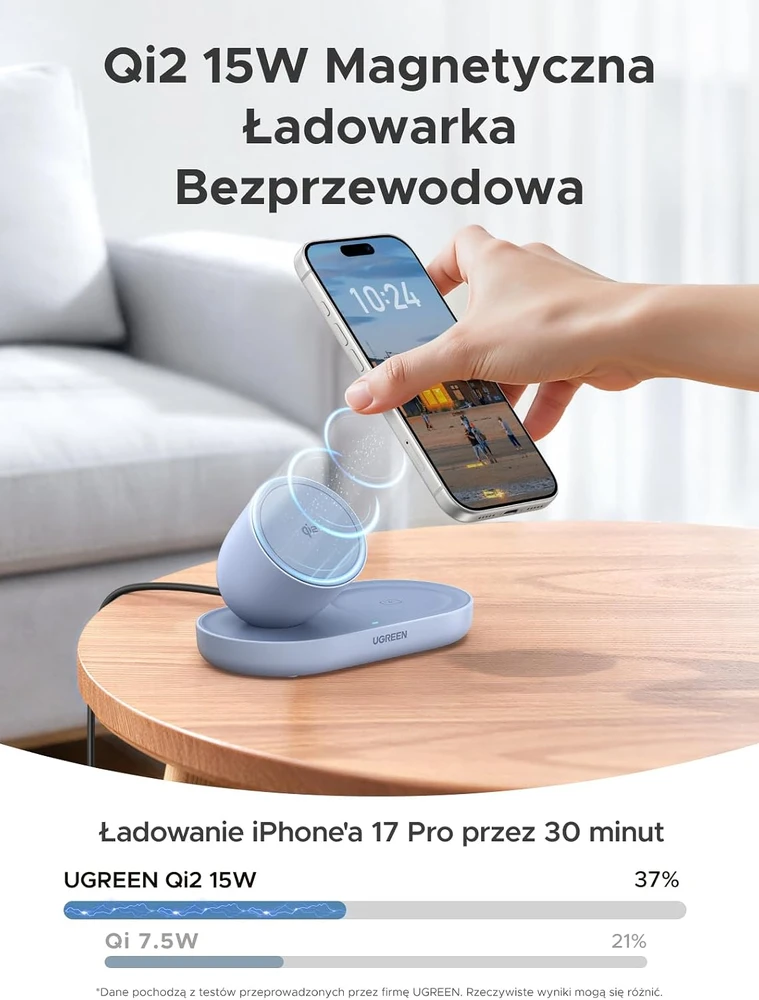 UGREEN magnetinis belaidis įkroviklis Qi2 15 W dviem įrenginiams W701