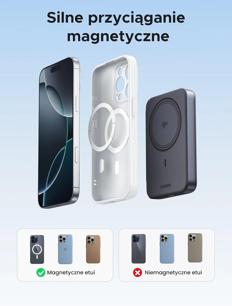 UGREEN magnetinis belaidis išorinis akumuliatorius 10000 mAh Qi2 15 W, USB-C 20 W PB763