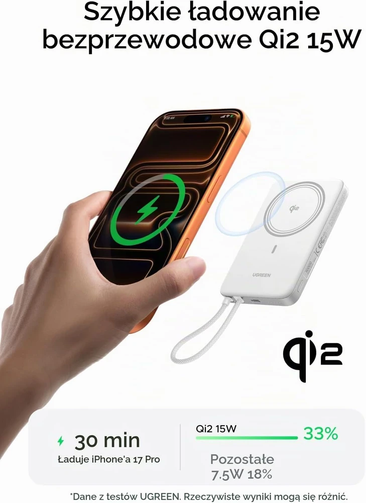 UGREEN magnetinis belaidis powerbankas 10000 mAh Qi2 15W USB-C 30W PB570