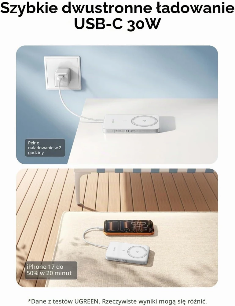 UGREEN magnetinis belaidis powerbankas 10000 mAh Qi2 15W USB-C 30W PB570
