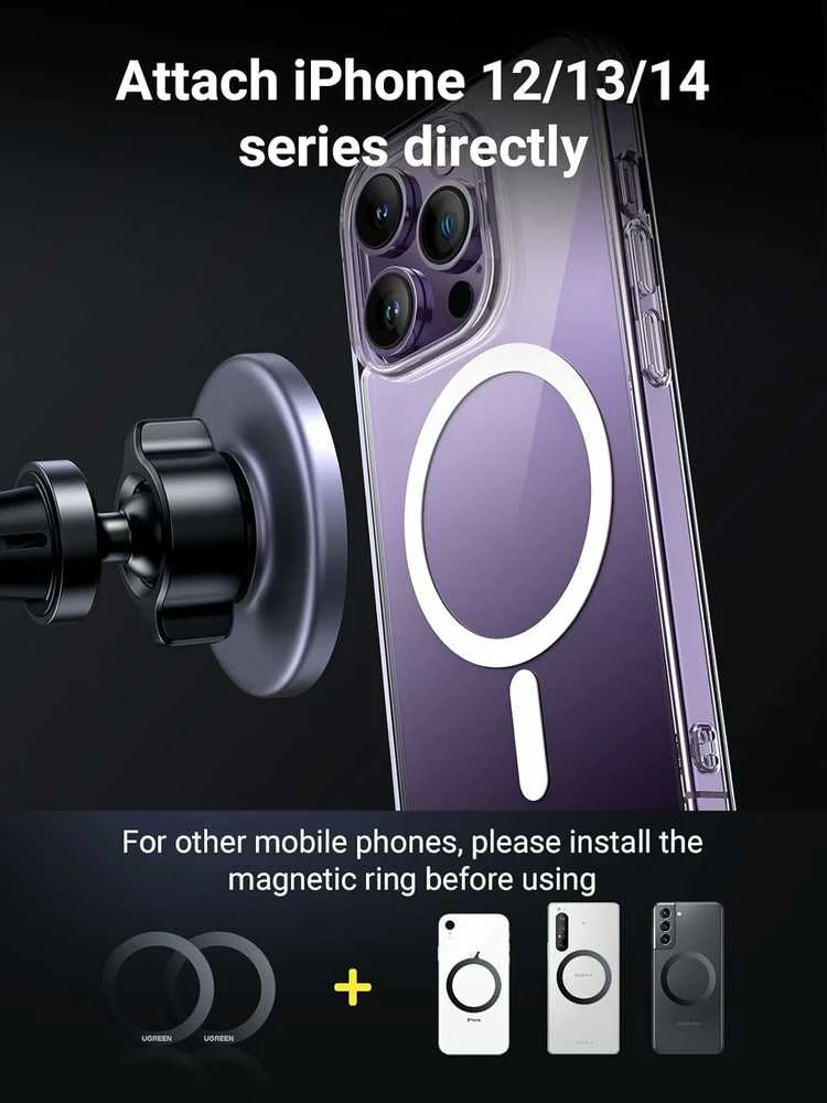 UGREEN magnetinis MagSafe automobilinis telefono laikiklis, juodas, 90527