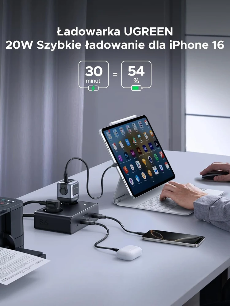 UGREEN maitinimo juosta 6 viename su 2 Schuko lizdais ir USB-C 20 W 45035