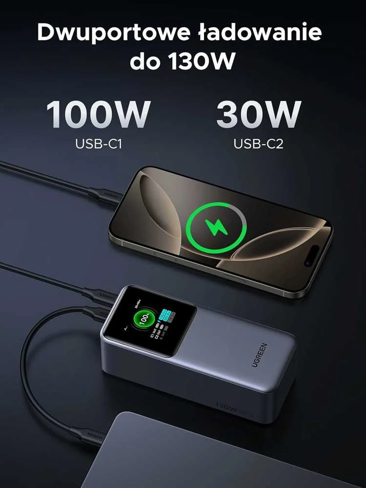 UGREEN nešiojama baterija (Power Bank) 20000mAh, 130W, greitasis įkrovimas