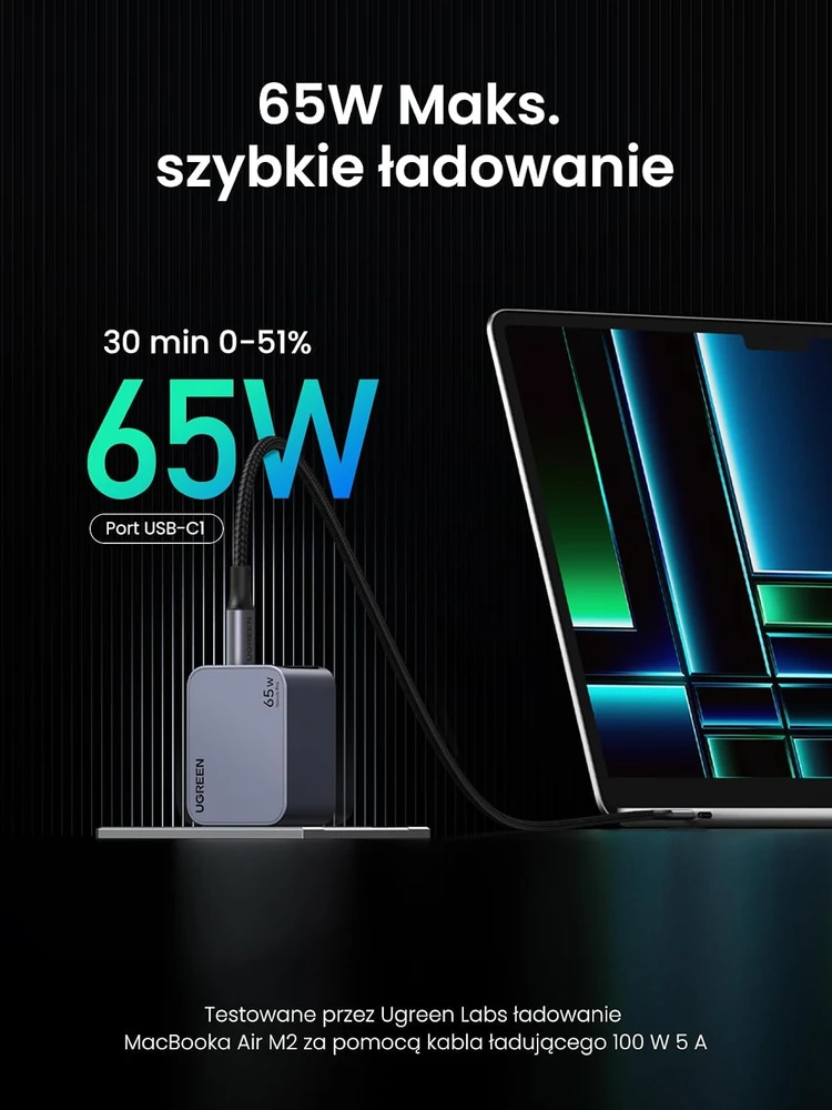 UGREEN Nexode Pro GaN tinklo įkroviklis 65 W su 2 USB-C ir USB-A jungtimis, 25261