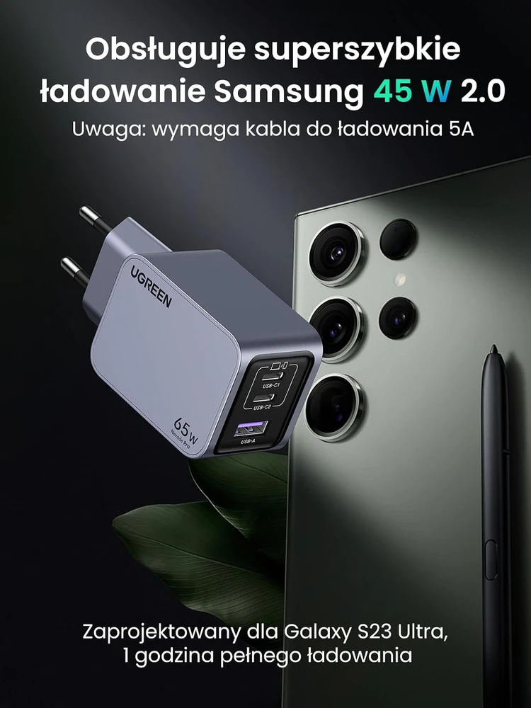 UGREEN Nexode Pro GaN tinklo įkroviklis 65 W su 2 USB-C ir USB-A jungtimis, 25261