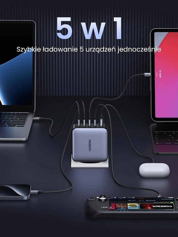 UGREEN Nexode USB-C įkroviklis 100 W su 5 prievadais, GaN, modelis 35536