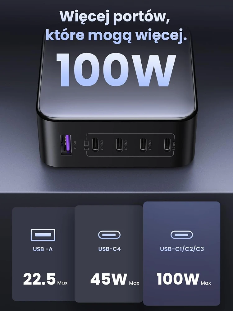 UGREEN Nexode USB-C įkroviklis 100 W su 5 prievadais, GaN, modelis 35536