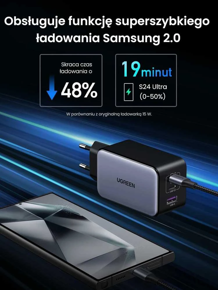UGREEN Nexode X 100W GaN kompaktiškas 3x USB-C/USB-A sieninis įkroviklis, juodas