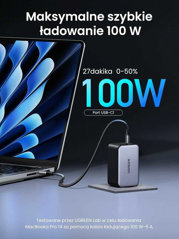 UGREEN Nexode X 100W GaN kompaktiškas 3x USB-C/USB-A sieninis įkroviklis, juodas
