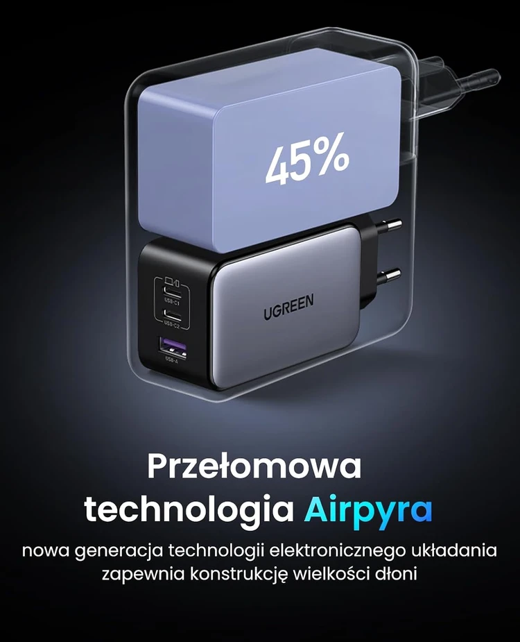 UGREEN Nexode X 100W GaN kompaktiškas 3x USB-C/USB-A sieninis įkroviklis, juodas