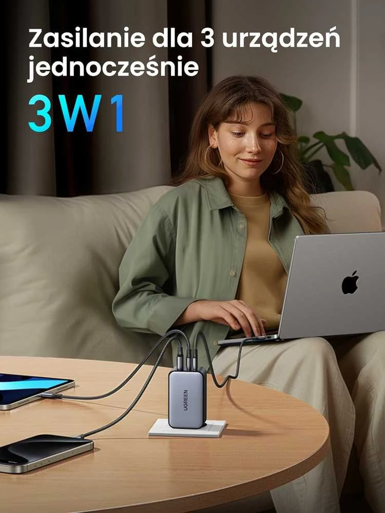 UGREEN Nexode X 100W GaN kompaktiškas 3x USB-C/USB-A sieninis įkroviklis, juodas