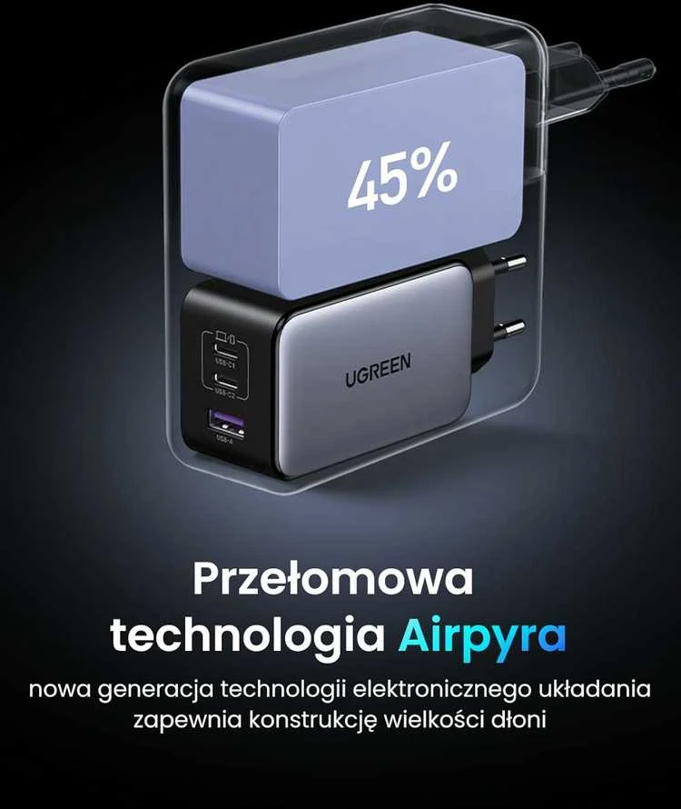 UGREEN Nexode X 100W GaN kompaktiškas 3x USB-C/USB-A sieninis įkroviklis, juodas