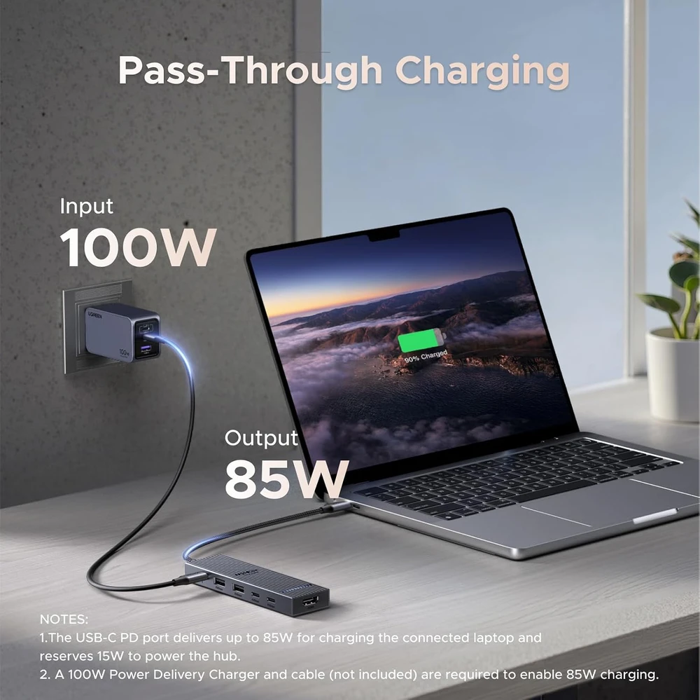 UGREEN Revodok 106 USB-C šakotuvas su HDMI 4K 60 Hz, 10 Gb/s ir PD 100 W AMUH12H