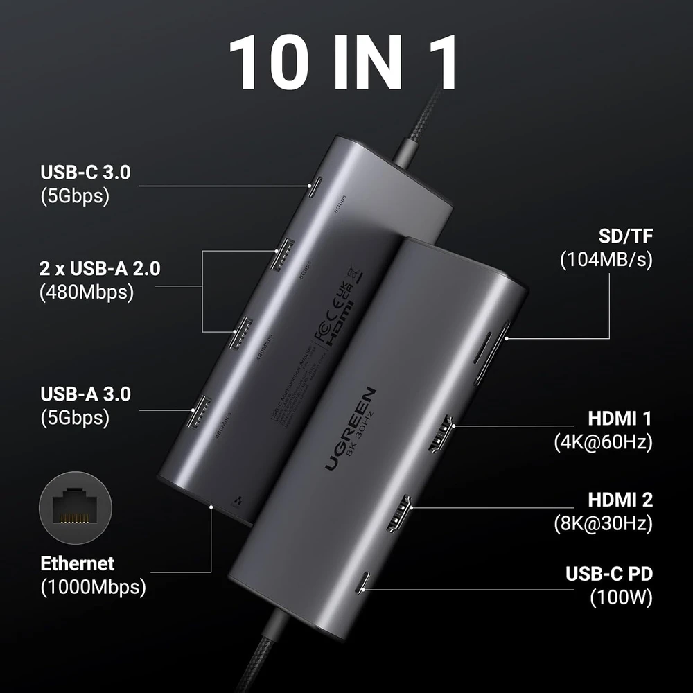 UGREEN "Revodok Pro 210" USB C prijungimo stotelė