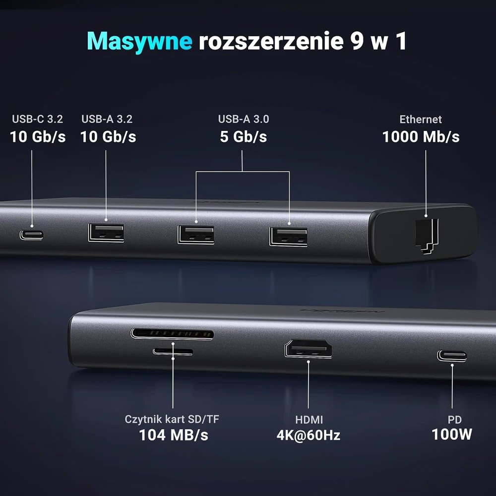 UGREEN Revodok Pro USB-C dokavimo stotelė 9 viename, 4K 60 Hz, PD 100 W, 15532