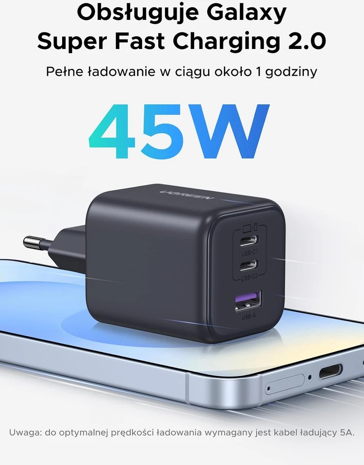 UGREEN tinklo įkroviklis 45 W su 2 USB-C ir USB-A jungtimis, PPS, 65156