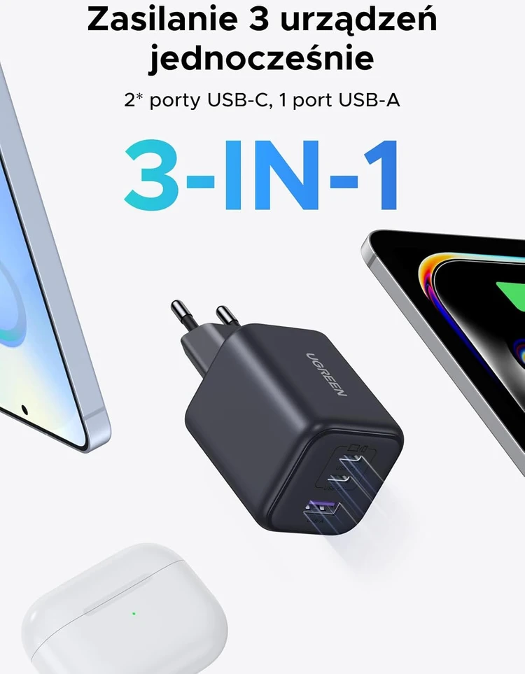 UGREEN tinklo įkroviklis 45 W su 2 USB-C ir USB-A jungtimis, PPS, 65156
