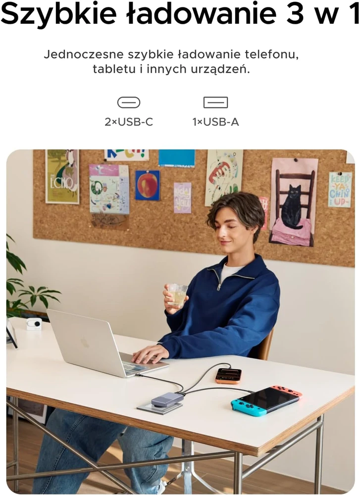 UGREEN tinklo įkroviklis 65 W su 2 USB-C ir USB-A jungtimis, X865