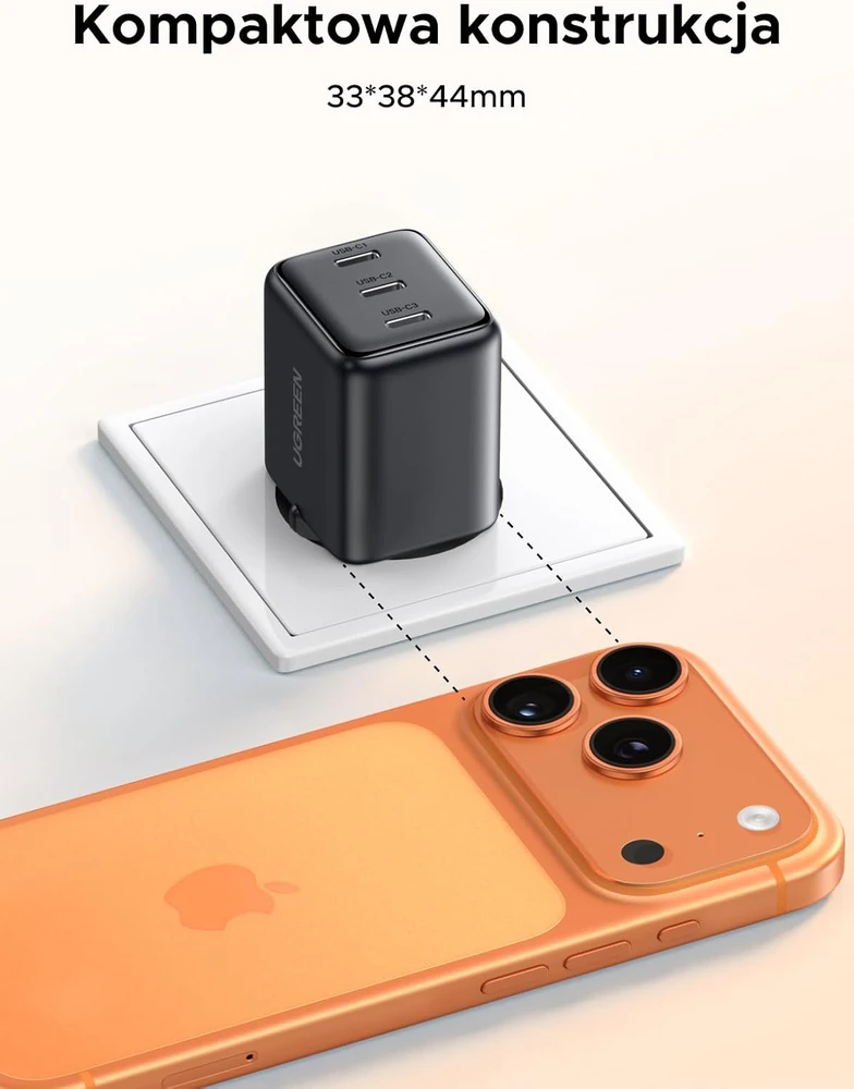 UGREEN tinklo įkroviklis USB-C 30 W su 3 USB-C prievadais, GaN, 85075