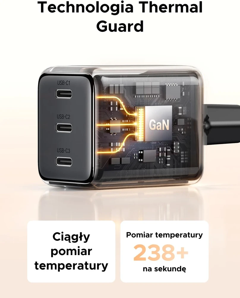 UGREEN tinklo įkroviklis USB-C 30 W su 3 USB-C prievadais, GaN, 85075