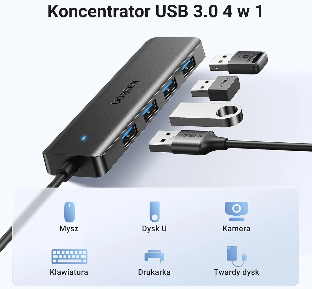 HUB Ugreen CM219 25851 su 4 USB-A 3.0 jungtys and USB-A 3.0 kabelis 15cm - juodos spalvos