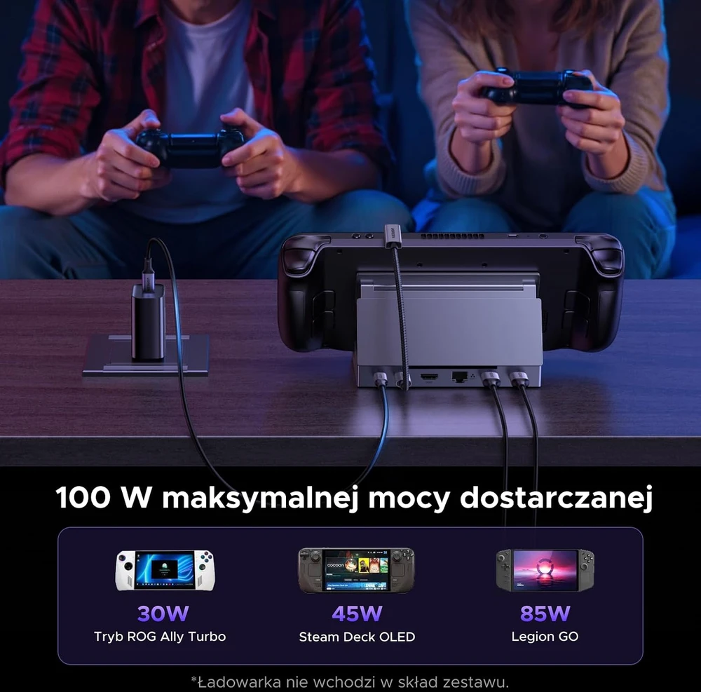 Doko stotelė Ugreen CM800, 6-in-1, skirta nešiojamoms konsolėms Steam Deck / Asus ROG Ally, USB-C į HDMI 4K 120Hz, 2x USB, USB-C, RJ45 (pilka)